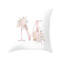 18 Inch Letter Pink Floral Printing Pillow Case Throw Letter M