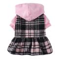 Plaid Dog Hoodie Dress Skirt Outfits with Hat Fall and Winter Pet -m