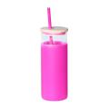 Straw Cup with Bamboo Cover High Borosilicate Glass Cup Rose Red