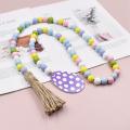 5pcs Spring Wooden Beads Garland with Tassels Easter Egg Tag