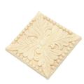 Natural Wood Appliques Square Flower Carving Decals 8x8cm
