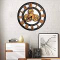 38cm Roman Numeral Wall Clock Vintage Wood Decorative Gear Clock