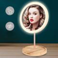 Usb Wooden Led Makeup Mirror Contact Light Beauty Mirror Square Base