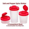 A Set Of Salt and Pepper Shakers with Red Covers Lids Jar Dispenser
