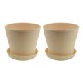 Plastic Plant Flower Pot with Tray Round Beige Upper Caliber 14cm