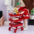 1/12 Scale Miniature Dollhouse Rolling Cart Storage Mini Kitchen ,red