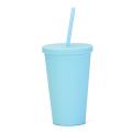 Double-layer Plastic Straw Cup 16oz Coffee Cup Plastic (sky Blue)
