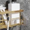 Golden Toothbrush Holder with Hook Free Punching Bathroom Shelf