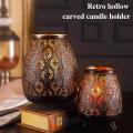 Retro Black Gold Hollow Carved Candle Holder for Indoor Decor (s)