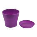 Plastic Plant Flower Pot with Tray Round Purple Upper Caliber 14cm
