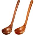 2 Pieces Wooden Ladle Soup Spoon Long Handle for Cooking Restaurant