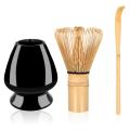 Traditional Matcha Tool Set Whisk + Whisk Stand + Tea Spoon Black