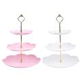 2 Pcs Round 3-tier White Stand Dessert Plates Stand for Family Party