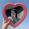 Makeup Mirror Desktop Wall Mounted Dual-use Heart-shaped Pink