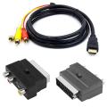 1080p Hdmi-compatible Male Av Cable W/scart to 3 Rca Phono Adapter
