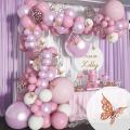 Pink Theme Birthday Party Supplies Set White Pink Balloon for Decor