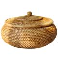 Round Rattan Box,wicker Fruit Basket with Lid Basket for Bread,snack
