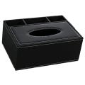 Pu Tissue Box Multifunctional Desktop Organizer (black)