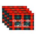 Christmas Placemats Set Of 4, with Plaid Printed, Washable Mats, A
