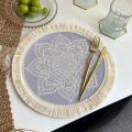 4pcs Bohemian Woven Cotton Placemat, Household Decorative Mat(purple)