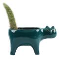 Cute Cat Ceramic Garden Flower Pot Animal Image Cactus Planter Green
