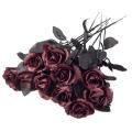 10 Pack Wine Red Artificial Silk Roses Flowers for Home Decorations