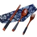Vintage Wooden Chopsticks Spoon Fork 3pcs Set Western Tableware