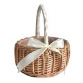 Wicker Woven Flower Basket, with Handle and White Ribbon, Wedding(l)