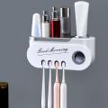 Hanging Toothbrush Holder Automatic Toothpaste Squeezer(white Silver)