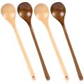 4 Pcs Wooden Mixing Spoon Long Handle for Kitchen Mixing Cooking