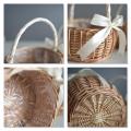 Wicker Woven Flower Basket, with Handle and White Ribbon, Wedding(l)