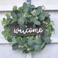 Artificial Eucalyptus Wreath 11inch Welcome Wreath with Wooden Sign