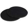 Set Of 2 Silicone Coasters Pot Holder Cup Mat(round) (2 Piece Black)