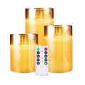 Amber Glass Led Flameless Candles Flickering with Remote, 3 Pack