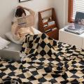 Retro Checkerboard Flannel Blanket Sleeping Four Seasons Cover D