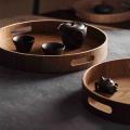 Round Serving Bamboo Wooden Tray Handle Storage Tray 2
