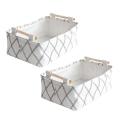 2x Decorative Storage Basket with Wooden Handles White Collapsible S