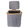 Laundry Basket with Lid, Bamboo Dirty Clothes Hamper with Handle