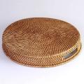 Rattan Tray with Handle-hand-woven Tray with Rattan (round 13.5 Inch)