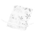 200 Pcs Drawstring Jewelry Bags Silver White Snowflakes Printed Sheer