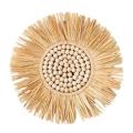 40cm Acrylic Hanging Mirror Moroccan Style Straw Wood Beads Pendant-d