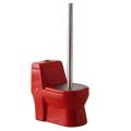 Handmade Toilet Brush Holder Set Ceramic Long Handle Red