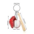 8 Pcs Mini Baseball Keychains Three-piece Baseball Gloves Wooden Bat