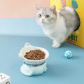Ceramic Cat and Dog Bowl Overhead Plate Neck Guard Pet Feeder (blue)