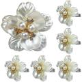 Pearl Flower Napkin Rings Set Of 6, for Wedding Birthday Party Dining