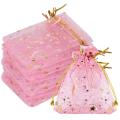 100 Pieces Moon Star Organza Jewelry Candy Bags, 2.7x3.5 Inch Pink