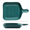 Ceramic Single Handle Bowl Color Glaze Bakeware Household Drak Green