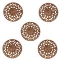 5x Carved Flower Carving Round Wood Appliques Figurine