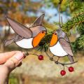 Hanging Birds On Wire High Stained Suncatcher Decor - Sitting Robin
