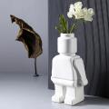 Robot Sculpt Figurines Vase Artificial Flower Vase Ceramic -black